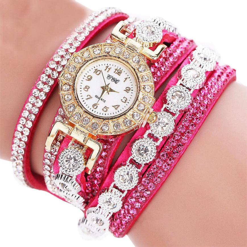 Women's Quartz Watch with PU Leather Band and Rhinestone Bracelet - Stylish Timepiece