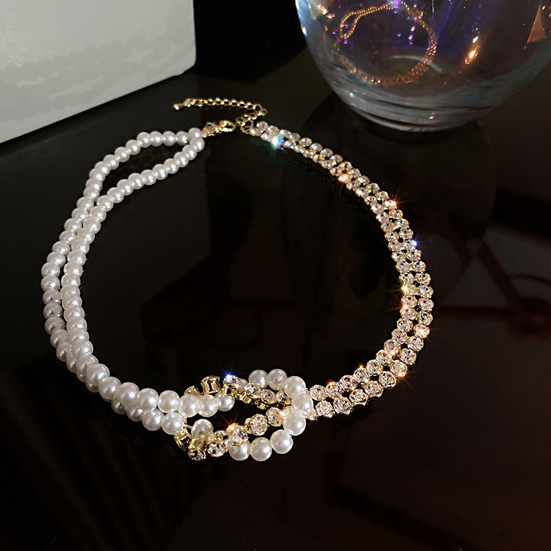 "Pearl & Crystal Choker Necklace for Women - Short Chain Rhinestone Statement Jewelry"