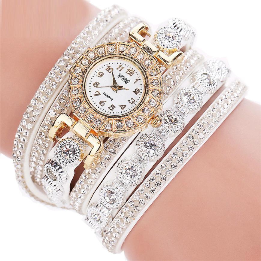 Women's Quartz Watch with PU Leather Band and Rhinestone Bracelet - Stylish Timepiece