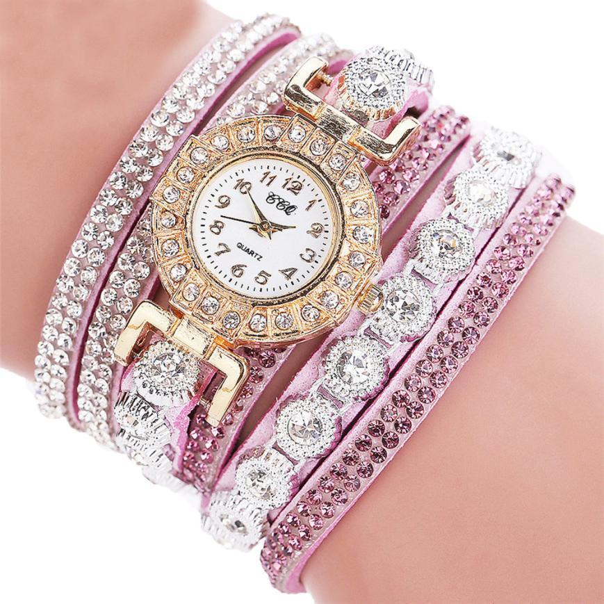 Women's Quartz Watch with PU Leather Band and Rhinestone Bracelet - Stylish Timepiece