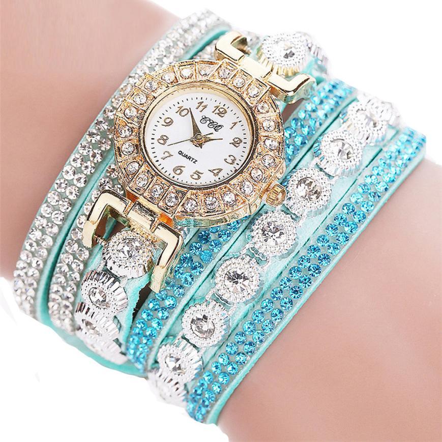 Women's Quartz Watch with PU Leather Band and Rhinestone Bracelet - Stylish Timepiece