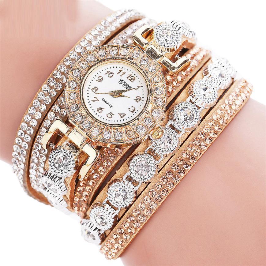 Women's Quartz Watch with PU Leather Band and Rhinestone Bracelet - Stylish Timepiece