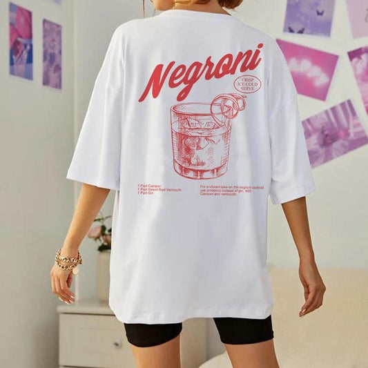 Women Back Print Retro Style T-shirts Cocktail Drink