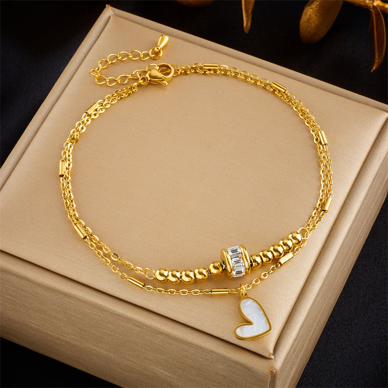 "Fashion Jewelry Classic Love Heart Double Layer Ankle Chain Bracelet - Charm Anklet for Women"