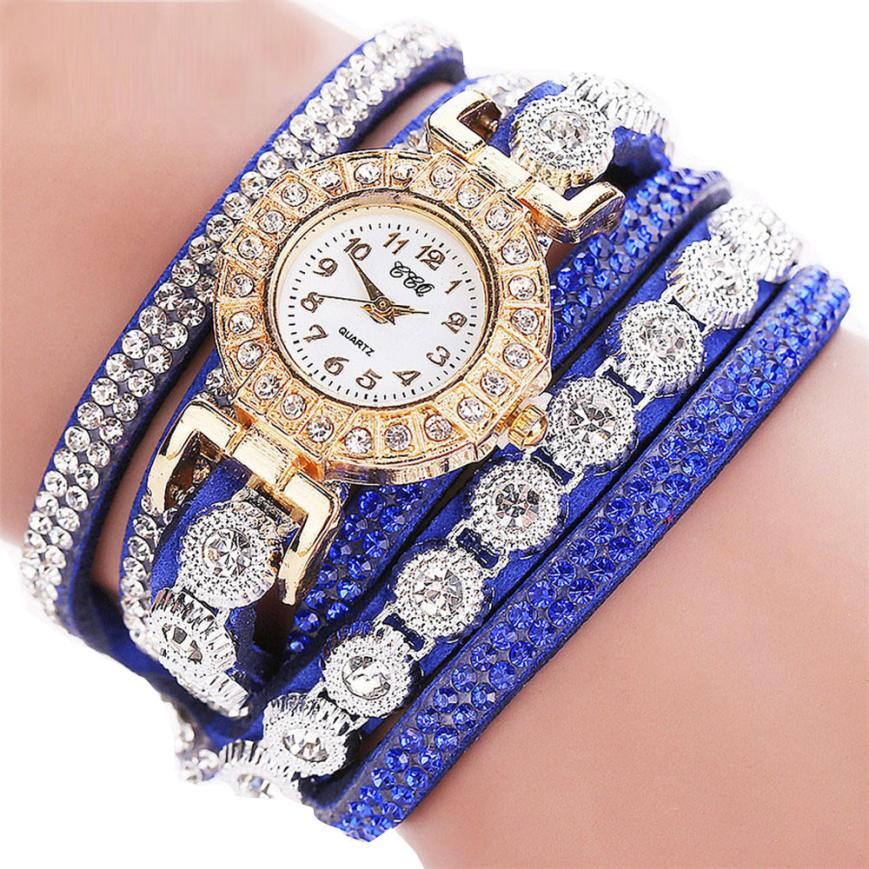 Women's Quartz Watch with PU Leather Band and Rhinestone Bracelet - Stylish Timepiece