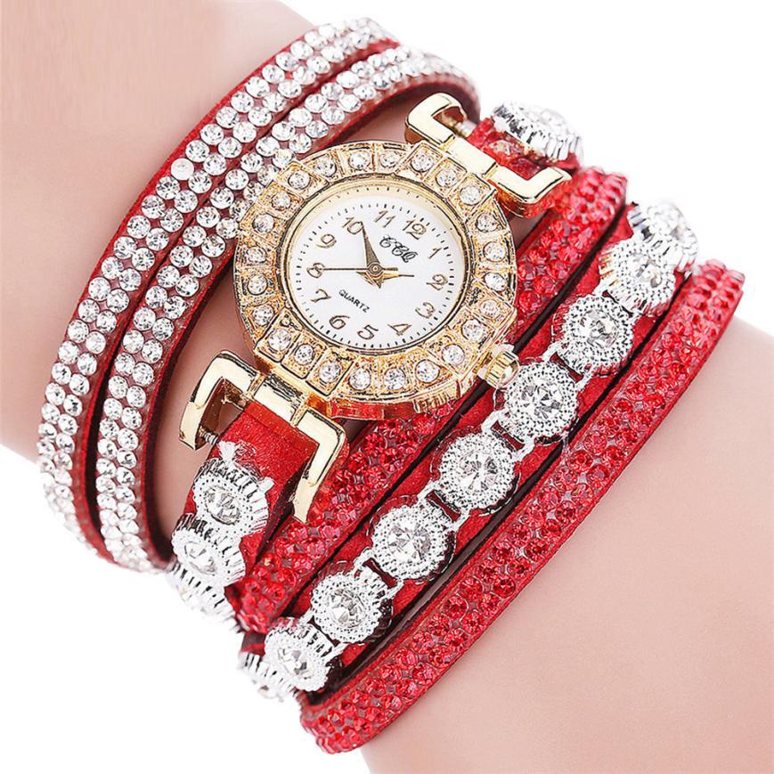 Women's Quartz Watch with PU Leather Band and Rhinestone Bracelet - Stylish Timepiece