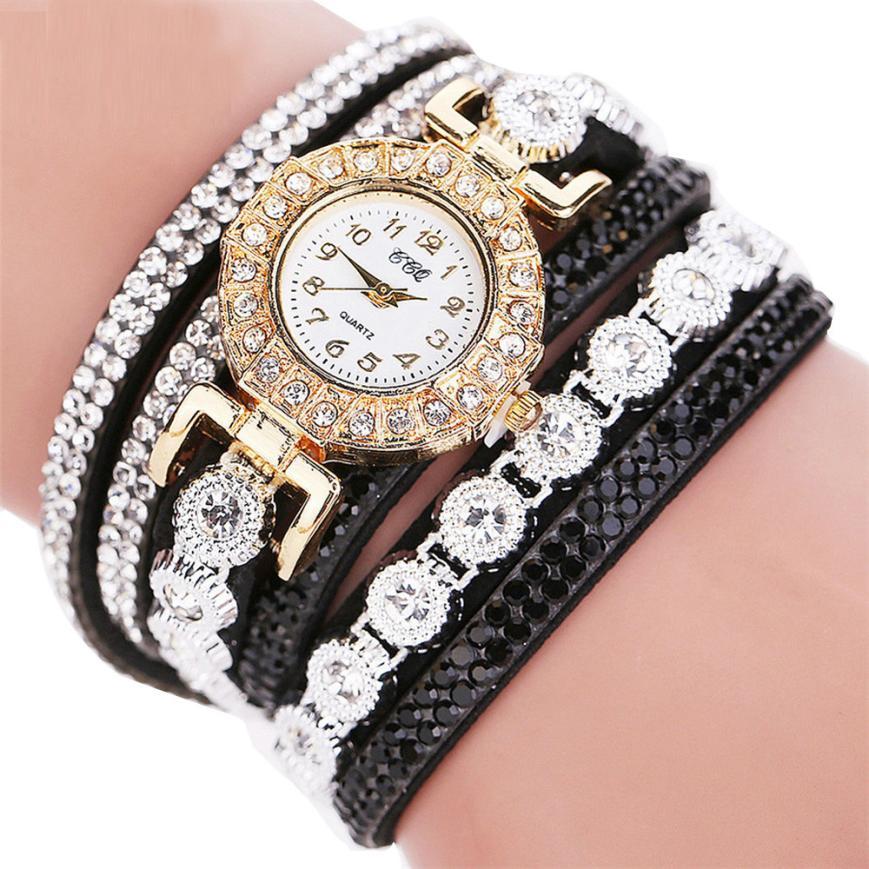 Women's Quartz Watch with PU Leather Band and Rhinestone Bracelet - Stylish Timepiece