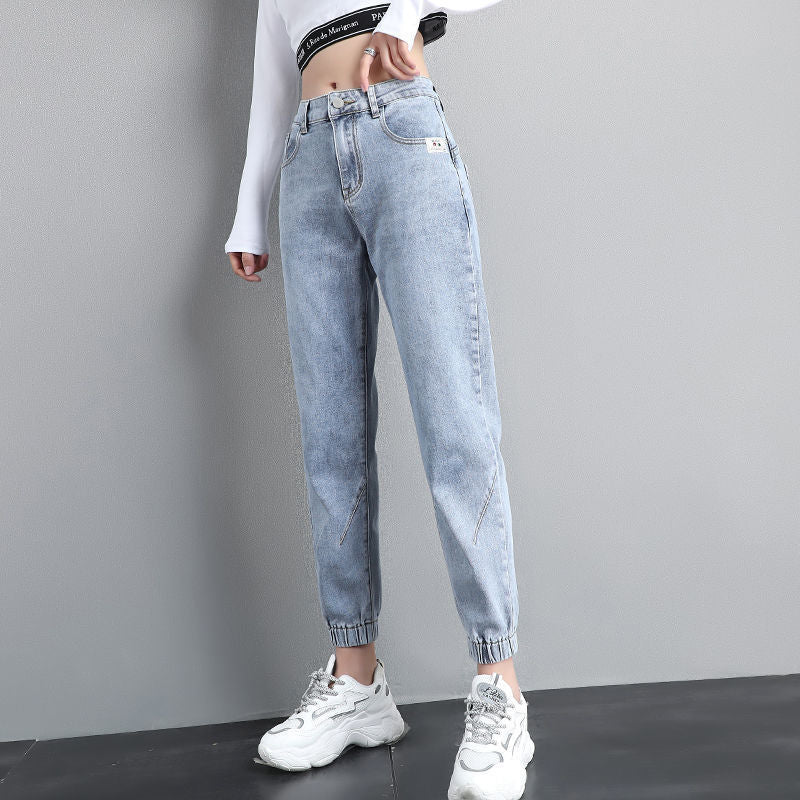 Women Streetwear Ankle Banded Jeans  Fashion Baggy