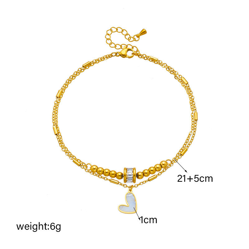 "Fashion Jewelry Classic Love Heart Double Layer Ankle Chain Bracelet - Charm Anklet for Women"