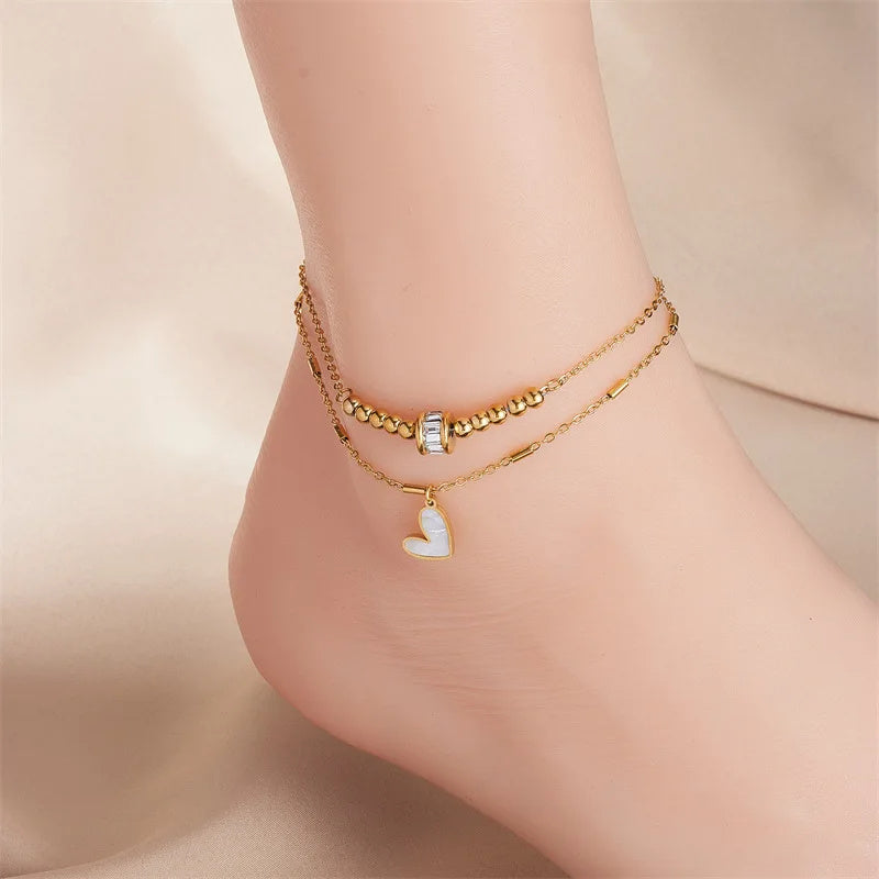 "Fashion Jewelry Classic Love Heart Double Layer Ankle Chain Bracelet - Charm Anklet for Women"