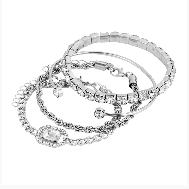 "4-Piece Crystal Bracelet Set for Women - Bohemian Vintage Luxury Fashion Jewelry"