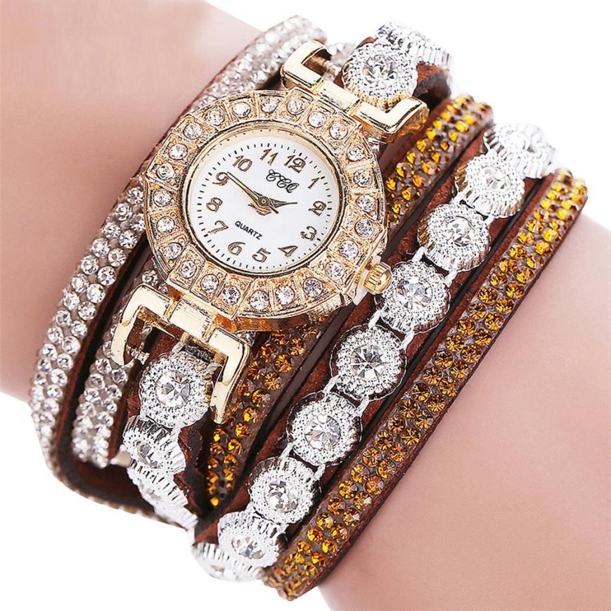 Women's Quartz Watch with PU Leather Band and Rhinestone Bracelet - Stylish Timepiece