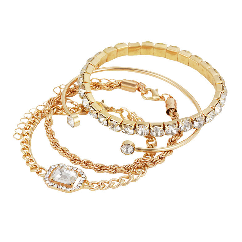 "4-Piece Crystal Bracelet Set for Women - Bohemian Vintage Luxury Fashion Jewelry"