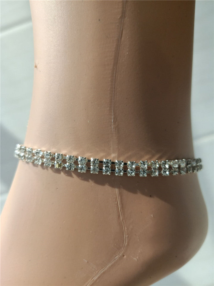 Diamond Anklet with Two Rows of Diamonds - Simple & Sparkling Diamond Ankle Chain for Women