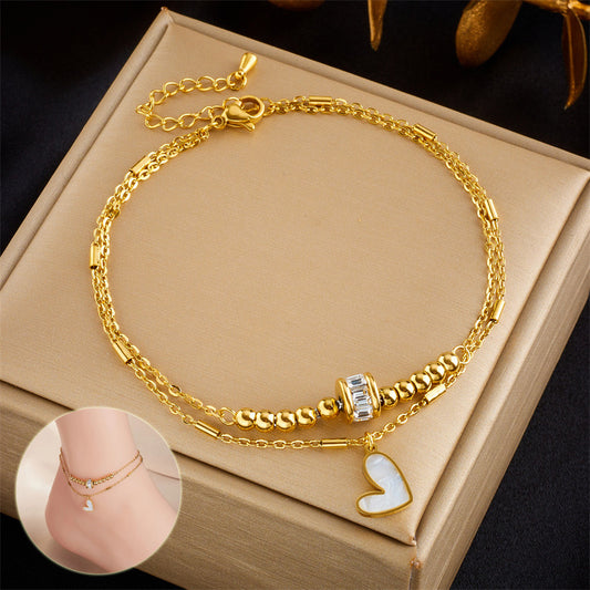 "Fashion Jewelry Classic Love Heart Double Layer Ankle Chain Bracelet - Charm Anklet for Women"