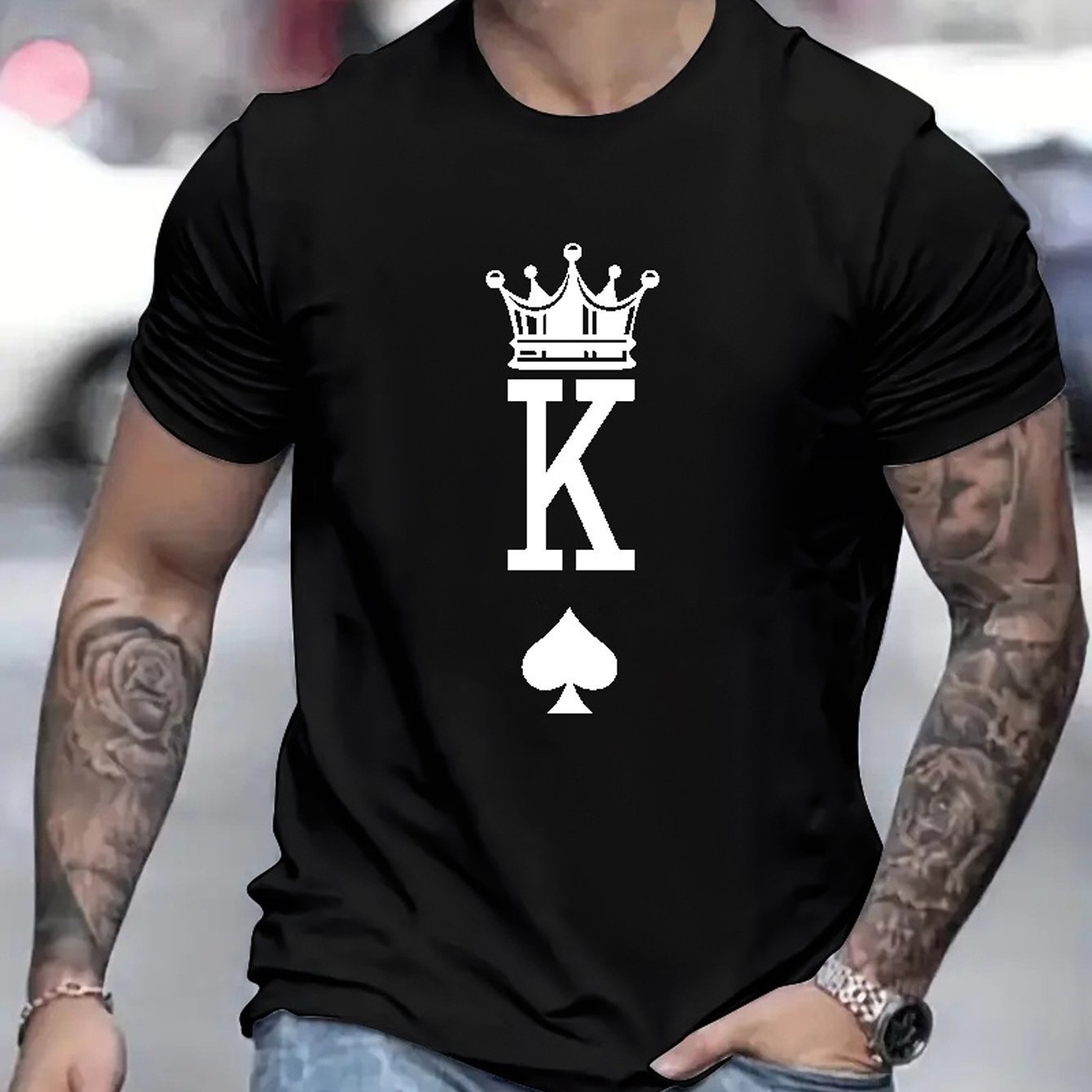 King Printed T-shirt, Men's T-shirt,  Casual Short Sleeved T-shirt